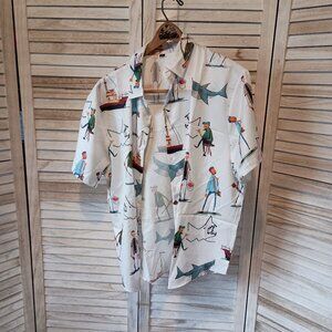 JAWS themed button down mens shirt size L